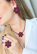 Brinco Amira de flor vermelha banhado no vintage