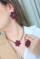 Brinco Amira de flor vermelha banhado no vintage