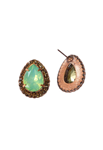 Brinco Campos em formato de gota com pedra menta e marrom banhado no vintage