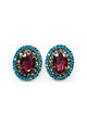 Brinco Sublime oval com pedras ametista, blue zircon e black diamond banhado no ouro velho