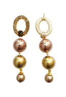 Brinco Ravena Glam: com Pérolas Rosê e Verdes no Dourado | Sahara Acessórios