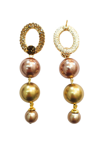 Brinco Ravena Glam: com Pérolas Rosê e Verdes no Dourado | Sahara Acessórios