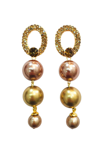 Brinco Ravena Glam: com Pérolas Rosê e Verdes no Dourado | Sahara Acessórios