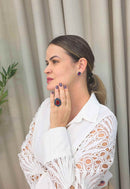 Brinco Pequeno Azul Vermelho Ouro Velho | Brinco Joana