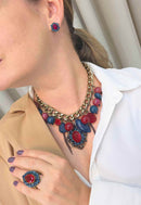 Brinco Pequeno Azul Vermelho Ouro Velho | Brinco Joana