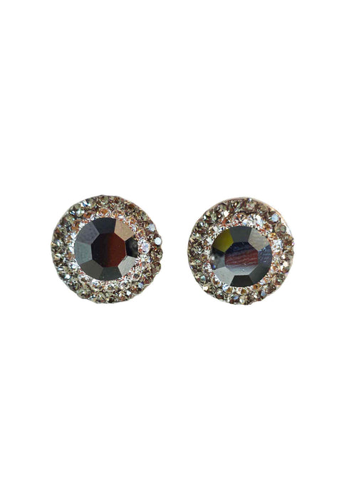 Brinco Vick Elaine: Elegante Oval com Strass Cristal e Hematite no Prata | Clássico da Sahara