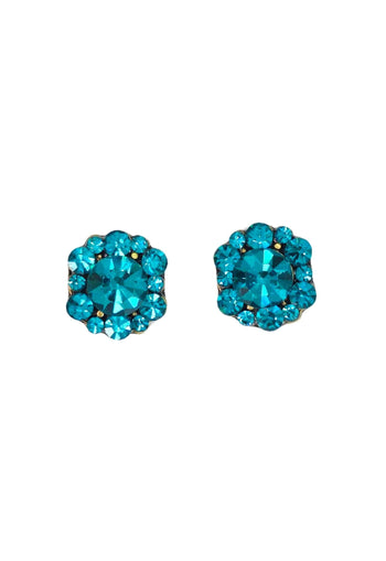 Brinco Noir pequeno de pedras blue zircon banhado no ouro velho