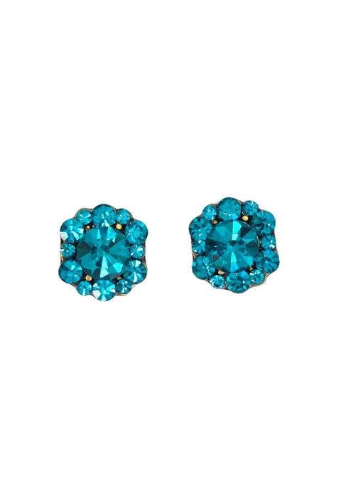 Brinco Noir pequeno de pedras blue zircon banhado no ouro velho