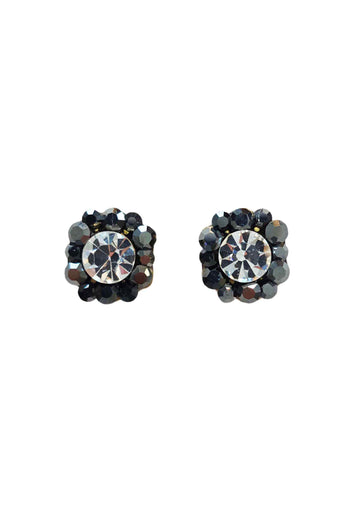 Brinco Yonara: Pequeno e Delicado com Pedras Cristal e Hematite no Ouro Velho | Bijuteria Fina