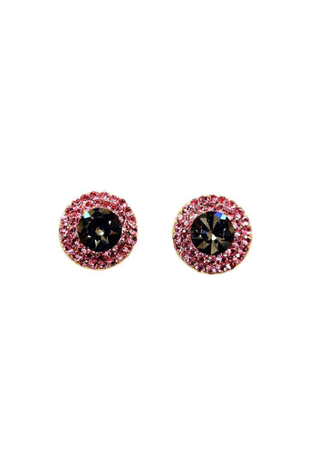 Brinco Vick Pétala redondo rosa e black diamond banhado no dourado