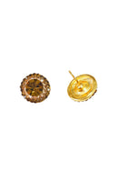 Brinco Vick Vicentina: Pequeno e Redondo com Pedras Peach e Marrom no Dourado | Design By Sahara