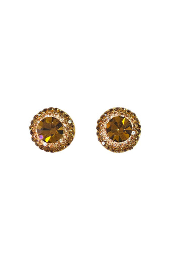 Brinco Vick Vicentina: Pequeno e Redondo com Pedras Peach e Marrom no Dourado | Design By Sahara