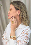 Brinco Ágata Gold: Pequeno com Strass Light Colorado Topaz no Dourado | Favorito das Saharetes