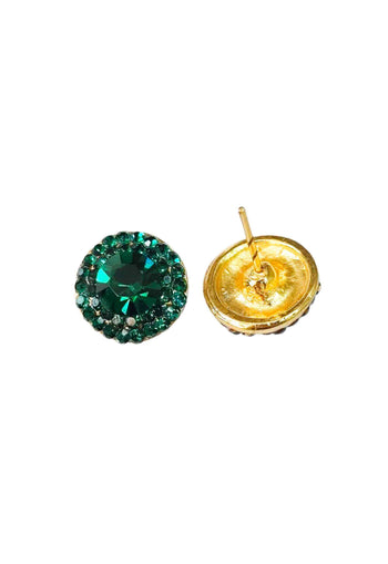 Brinco Vick Carmelita redondo com strass verde esmeralda banhado no dourado