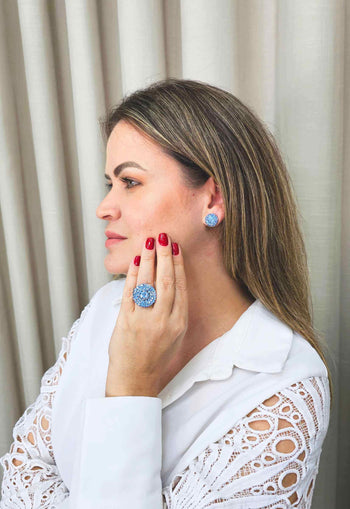 Brinco Vick Oceânica redondo de pedras azuis banhado no prata