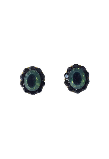 Brinco Georgia pequeno com pedras pretas e verde banhado no ouro velho