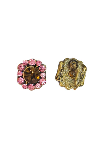Brinco Bonifacio pequeno de pedras rosa e marrom banhado no vintage