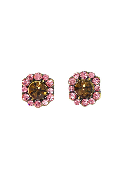 Brinco Bonifacio pequeno de pedras rosa e marrom banhado no vintage