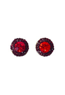 Brinco Vick Fortaleza com strass vermelho siam no banho ouro velho