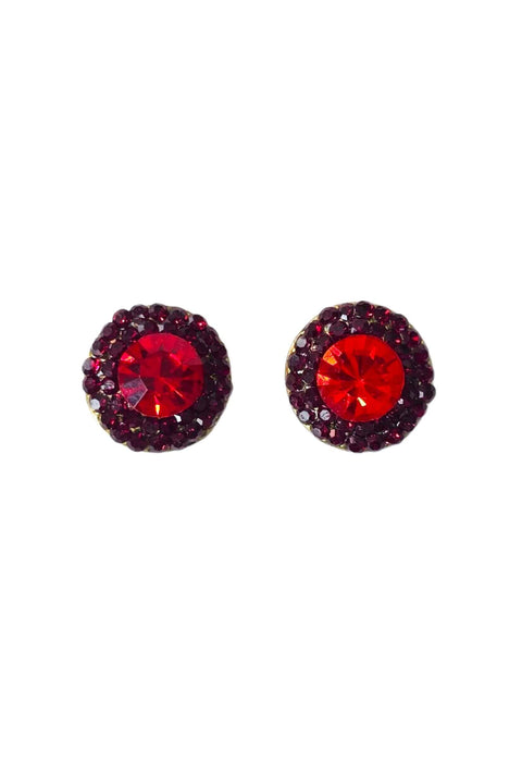 Brinco Vick Fortaleza com strass vermelho siam no banho ouro velho