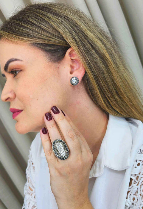 Brinco Vick Ligia prata com pedras hematite black diamond e cristal