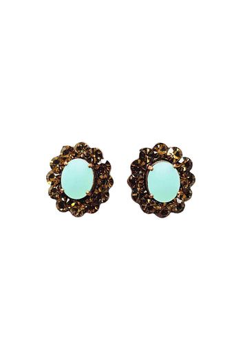 Brinco Radiância classic com pedras marrons e azuis banhado no vintage