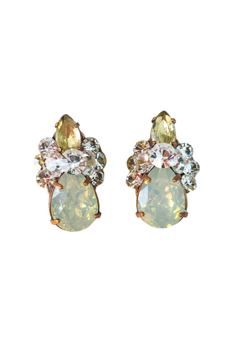 Brinco Bruna: Elegante Oval com Pedras Opala e Strass Cristal no Vintage | Estilo Vintage Chic