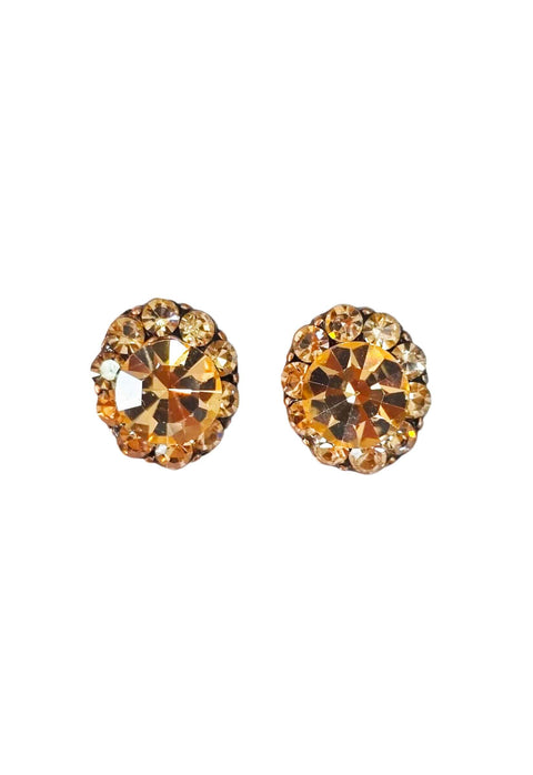 Brinco Rania oval de strass pêssego banhado no vintage