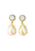 Brinco Taciana classico de gota de pérolas e strass cristal e leitoso banhado no dourado