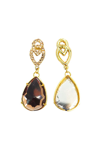 Brinco Taciana classico de gota marrom com rose banhado no dourado