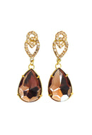 Brinco Taciana classico de gota marrom com rose banhado no dourado