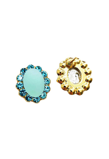 Brinco Oásis oval de pedras azuis banhado no dourado