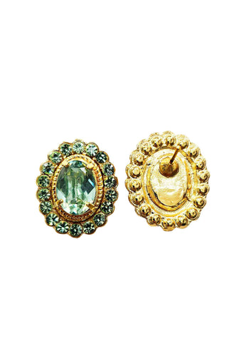 Brinco Malta oval com pedras em verde claro banhado no dourado