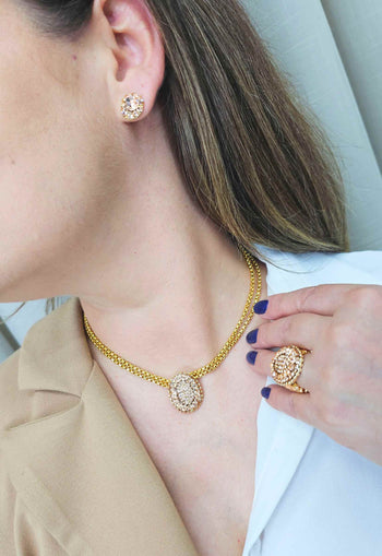 Brinco Julie dourado com pedras light peach