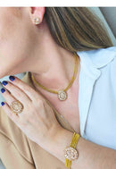 Brinco Julie dourado com pedras light peach