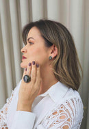 Brinco Madeline ouro velho com pedras hematite e black diamond