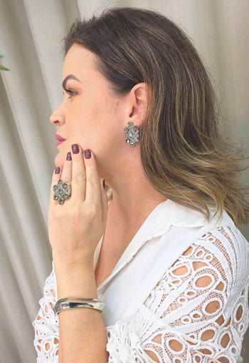 Brinco Marli Silver: Moda Festa com Pedras Black Diamond no Prata | Charme e Elegância