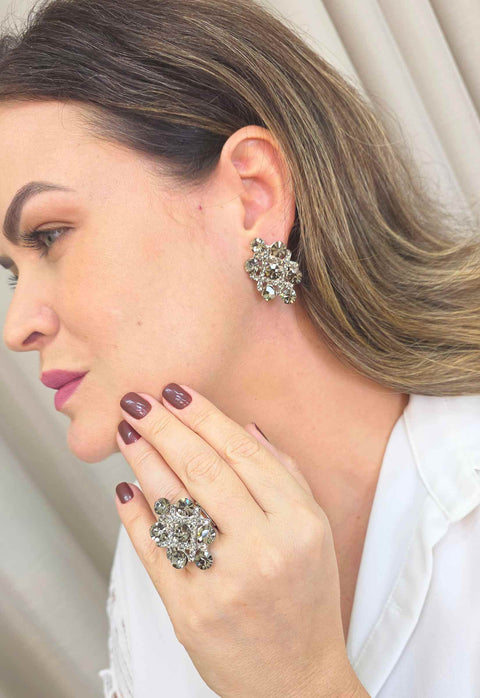 Brinco Marli Silver: Moda Festa com Pedras Black Diamond no Prata | Charme e Elegância
