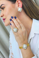 Brinco Paulina Classic de perolas e cristal banhado no dourado