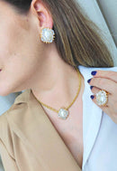 Brinco Paulina Classic de perolas e cristal banhado no dourado