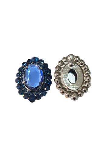 Brinco Orlandia oval com pedras azuis banhado no grafite