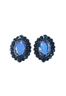 Brinco Orlandia oval com pedras azuis banhado no grafite