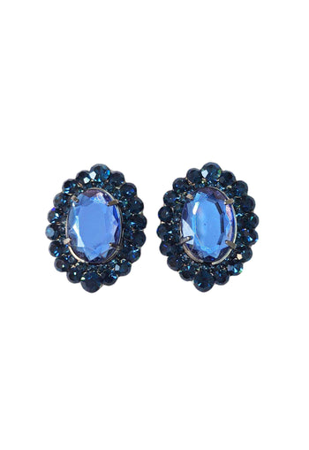 Brinco Orlandia oval com pedras azuis banhado no grafite