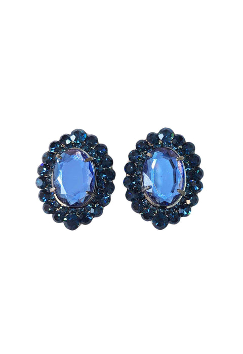 Brinco Orlandia oval com pedras azuis banhado no grafite