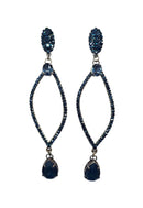 Brinco Enigma azul com strass e gotas banhado no grafite