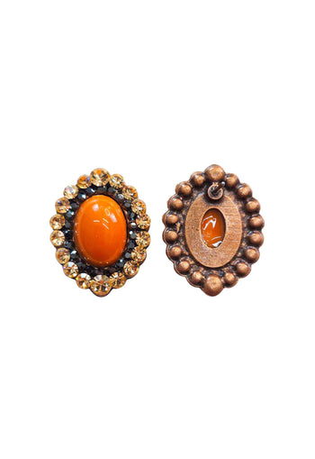 Brinco Fascinação: Elegante Oval com Pedras Hematite e Laranja no Vintage | Destaque no seu Look