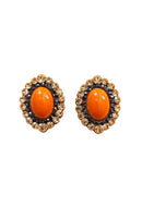 Brinco Fascinação: Elegante Oval com Pedras Hematite e Laranja no Vintage | Destaque no seu Look