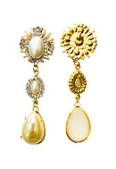 Brinco Paulina Glam de perolas e cristal banhado no dourado