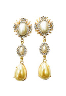 Brinco Paulina Glam de perolas e cristal banhado no dourado