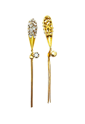 Brinco Musa de gota cristal e franjas douradas